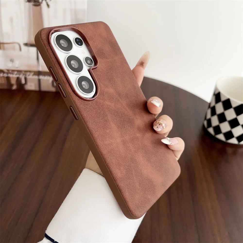 Luxuriöse Lammfell-Leder Mattierte Handyhülle für Samsung Galaxy S25 S26 Plus S23 S22 S24 S26 Ultra Einfarbiger Schutzüberzug