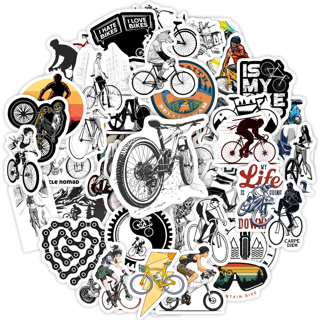 MTB Mountain Bike Stickers Bicycle DIY Kids Gift Toys Decoration Decal for Laptop Phone Bottle Scrapbook Journal Waterproof