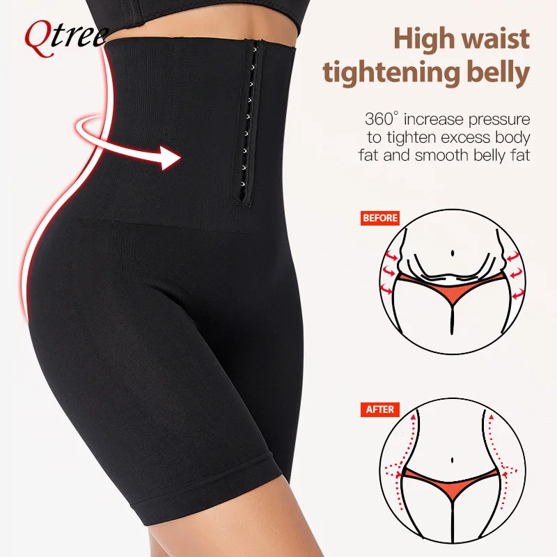 Qtree Women Tummy Control Slimming Panty with Girdle High Waist Trainer Body Shaper Shorts Plus Size Hooks Butt Lifter Shapewear