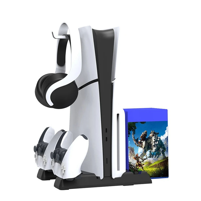 Soporte de refrigeración Vertical delgado para PS5, estación de carga LED, ABS negro + placa Base de Hardware para accesorios de consolas PS5