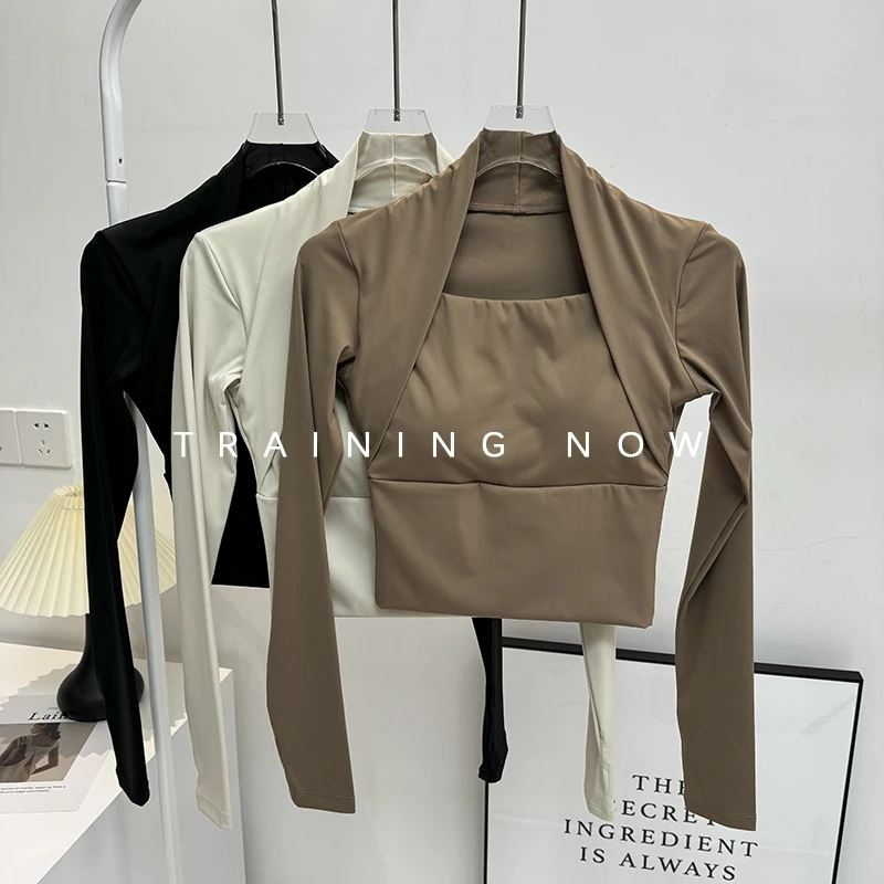 

Шаль Cloud sense с нагрудником, искусственная двухсекционная одежда для фитнеса с длинными рукавами, женский спортивный топ телесного цвета, U-образный амортизирующий йога