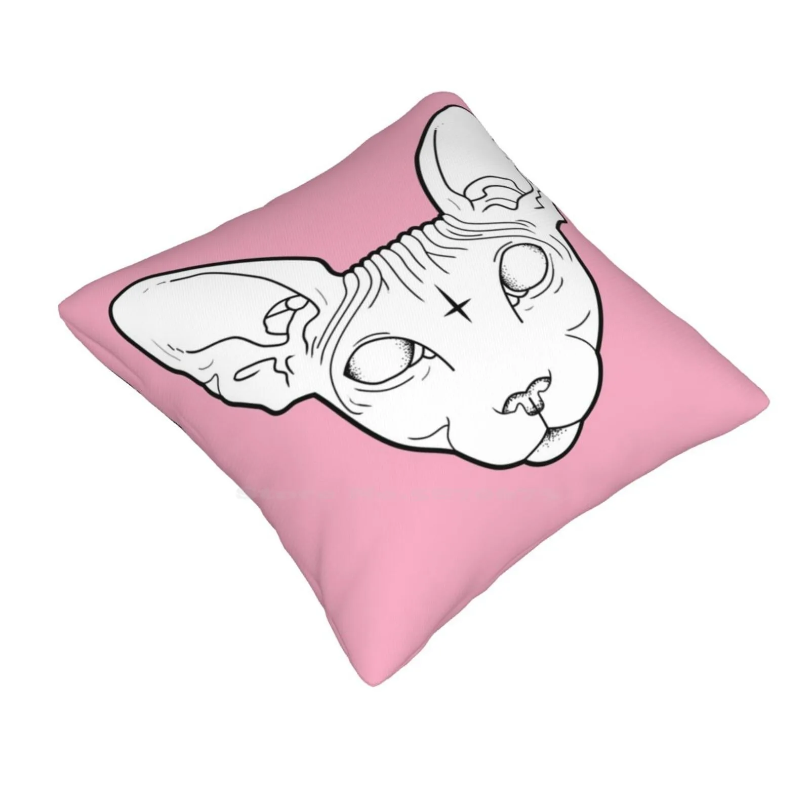 Sphynx Cat Home Sofa Car Cushion Cover Pillowcase Sphnx Cat Pink Evil Horror Dotwork White Simple Cross Occult Witchy Spooky