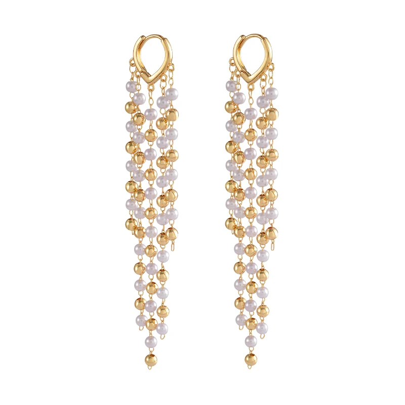

Pearl long fringed earrings, fashionable personality, elegant and high-end earrings.