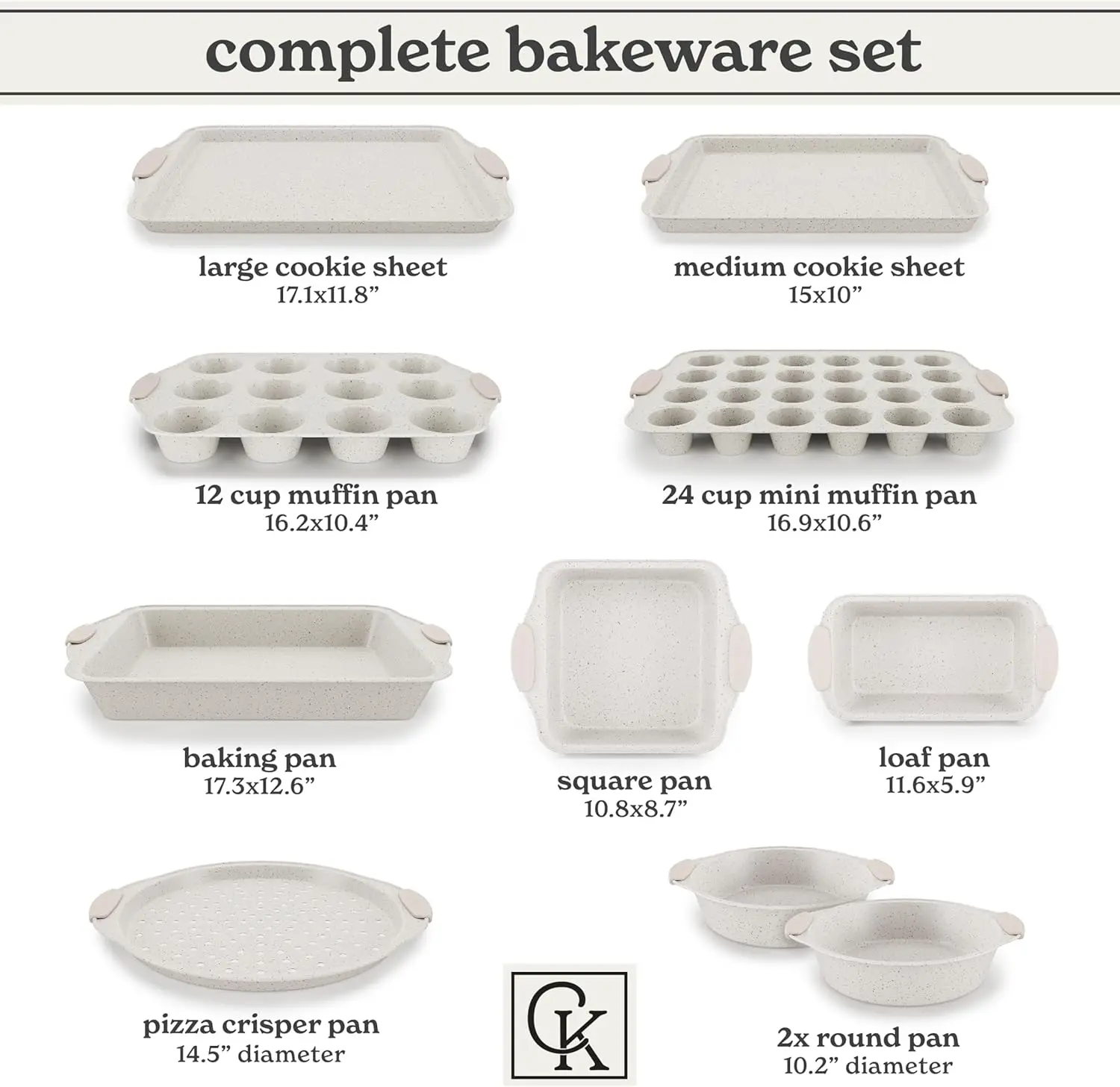 Kitchen Nonstick Stackable Bakeware Set - Durable, Easy Release Baking Set, Cream, 10 Pcs