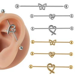 1PC Stainless Steel Industrial Barbell Earrings Set Red Heart Snake Cone Cartilage Straight Barbell Earring Tragus Piercing Body