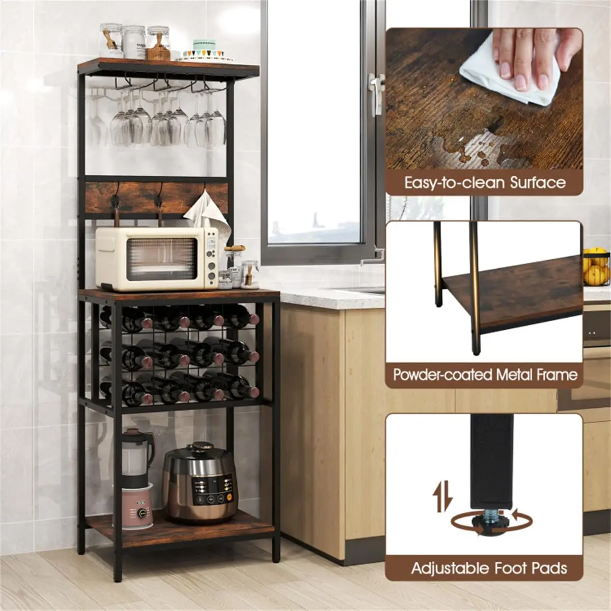 Industrial Bar Cabinet with Wine Rack & Glass Storage, Freestanding Sideboard & Buffet, Bottle Holder, Home Bar, Customized image 6