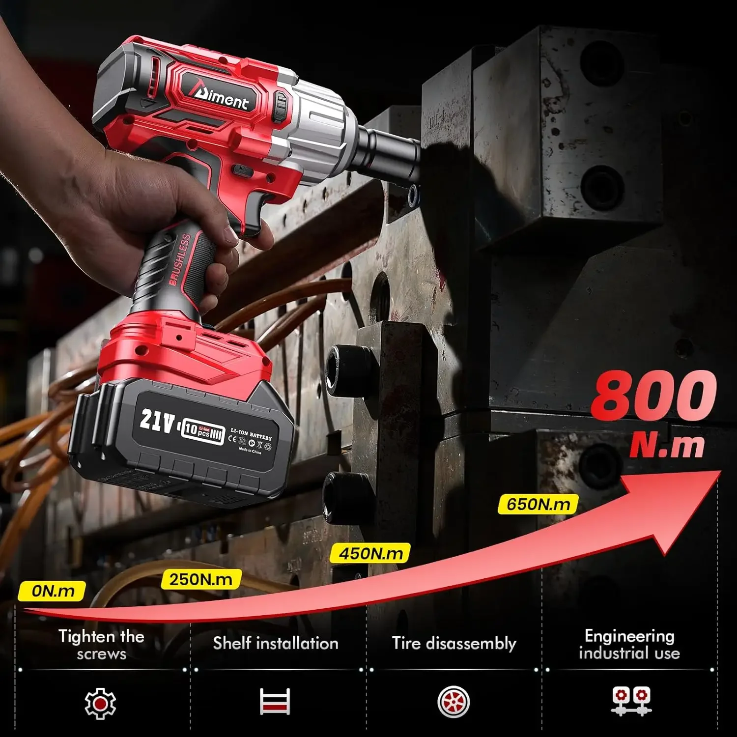 

AIMENT 3000RPM 800N·M cordless compact impact wrench, brushless motor, lithium-ion drive, suitable for 18V Makita battery