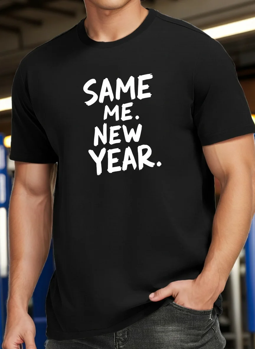 

Men's Casual Short Sleeve Graphic Tee - "Same Me. New Year." Brushstroke Print Crew Neck Summer T-Shirt for Men Breathable &
