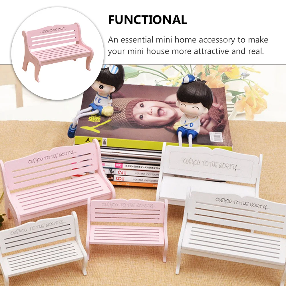 1pc Mini Bench Pink Chair Prop For Dollhouse Miniature Furniture Garden Ornament Home Desktop Decor Wooden Micro Landscape