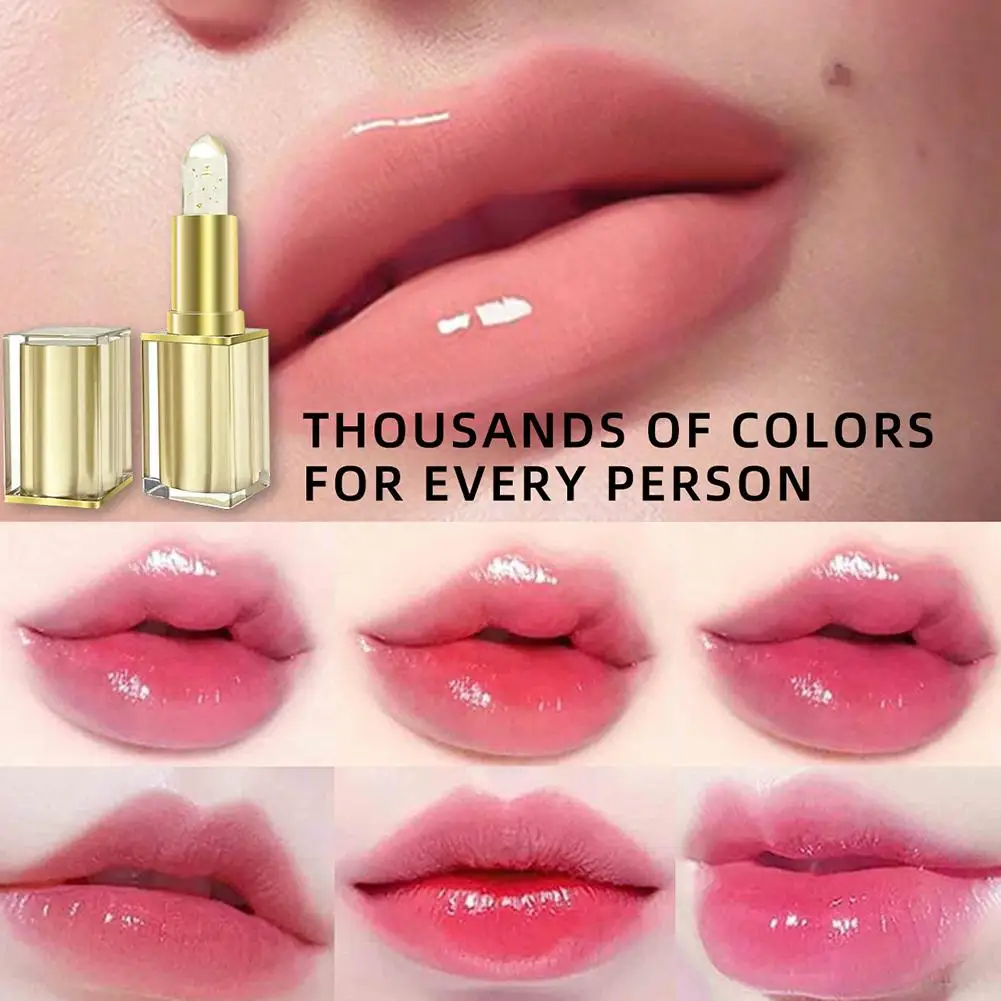 Bálsamo labial que cambia de Color, lámina dorada, ilusión de gelatina de cristal, bálsamo labial cálido, antigrietas y eliminación de piel muerta