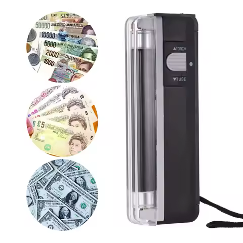 【New】2-in-1 Mini Money Detector Counterfeit Cash Currency Banknote Bill Checker Tester with UV Light Flashlight for USD EURO