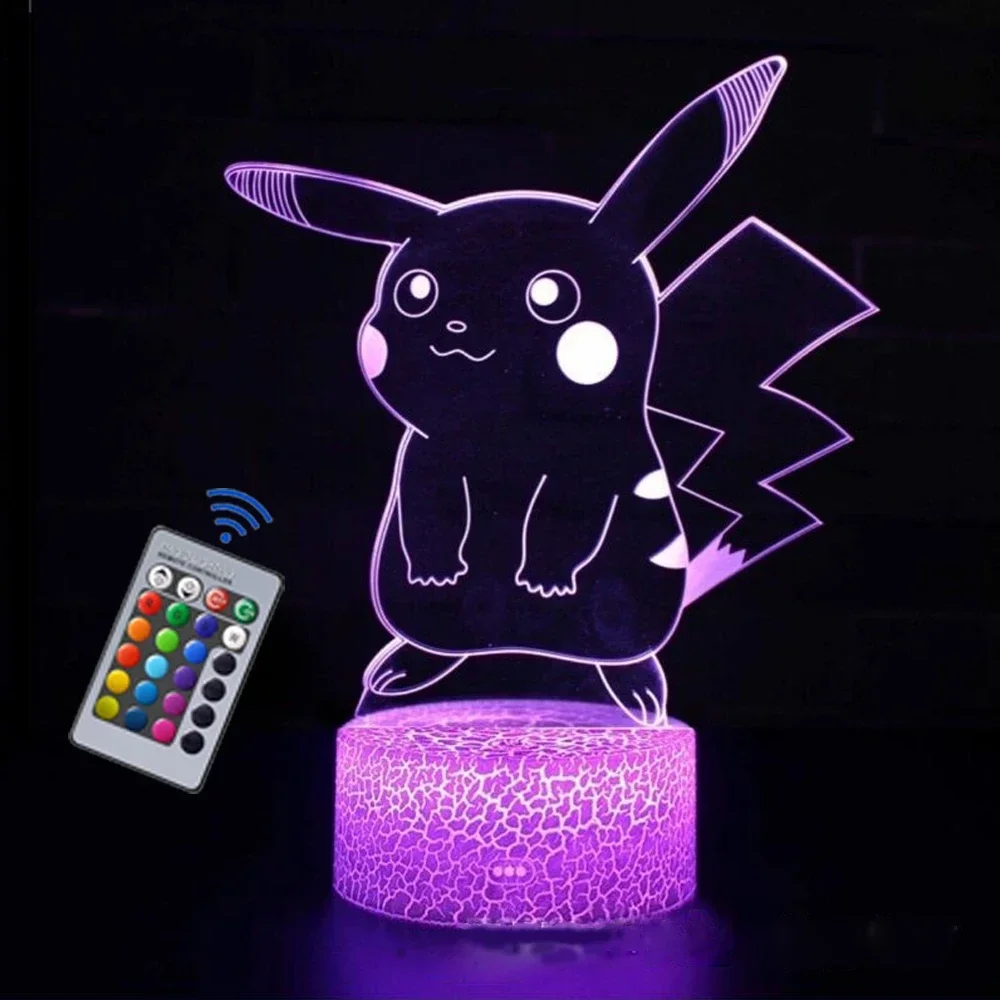 Pokémon 3D LED Night Light small colorful 16-color light battery USB plug-in electric light Cute Pikachu decorative light