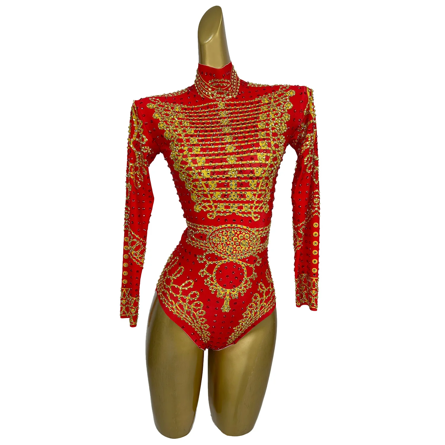 Sexy Sparkly Red Crystals Leotard Nightclub Birthday Celebrate Rhinestones Bodysuit Dance Costume Stage Photoshoot Wear Napolun