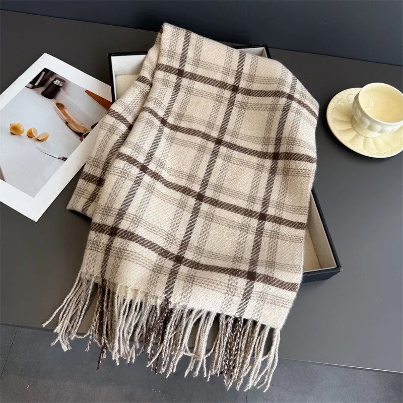 Ladies Winter Warm Faux Cashmere Scarf 2026 Checkered Shawl Luxury Daily Wraps Bufanda Hijab Stoles Echarpe Winter Blanket
