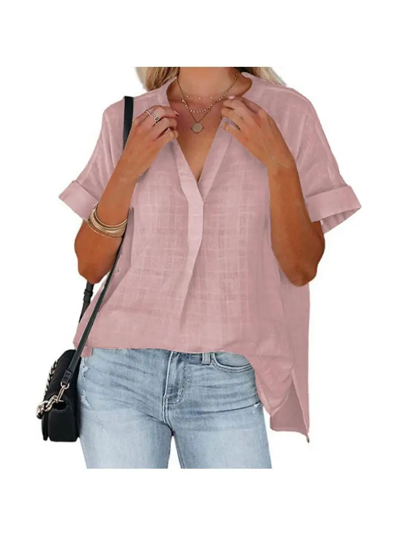 Allentato ort Sve V-Ne Summer New Women's irt Thin Flounce Sve Stripe Pattern Casual Comodo Top Fasionable