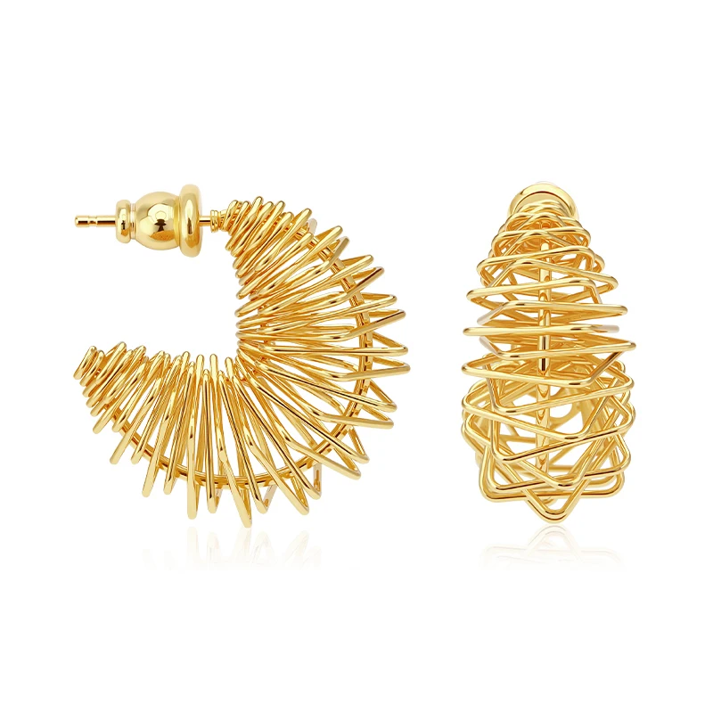 VAROLE Coil Winding Hoop Earrings Women Hollow Grid Stainless Steel Punk Statement Pendiente Boucle D'oreille Fashion Jewelry