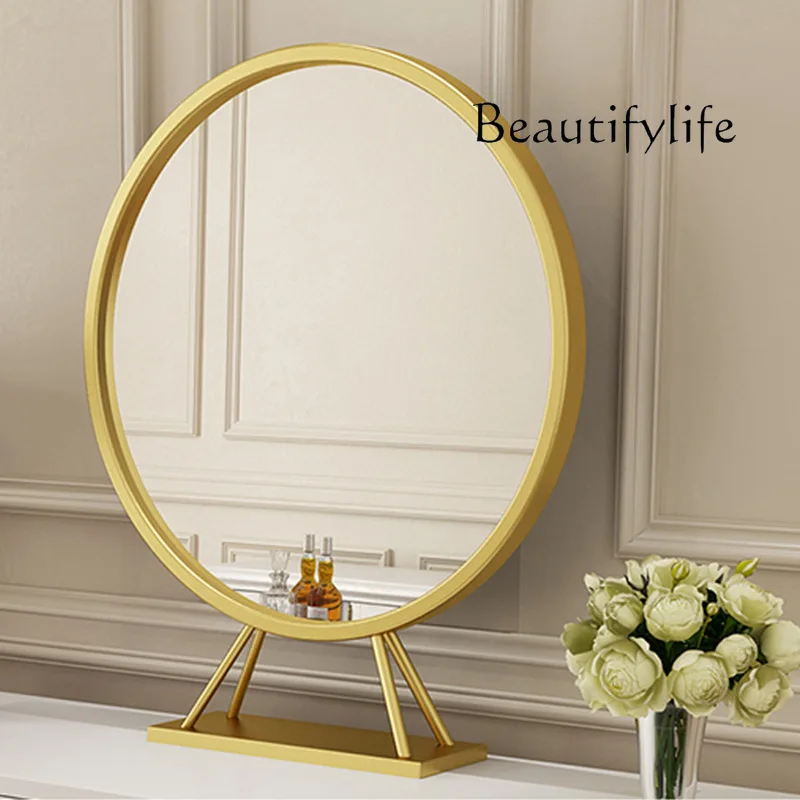 Nordic light luxury wrought iron round bathroom cabinet makeup mirror simple single-sided bedroom dressing mirror