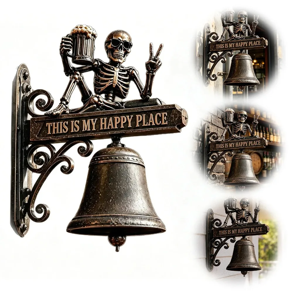 Vintage Skull Doorbell Weatherproof Creative Retro Doorbell Mounted Farmhouse Bell for Front Porch Garden Home Entryway Outdoor