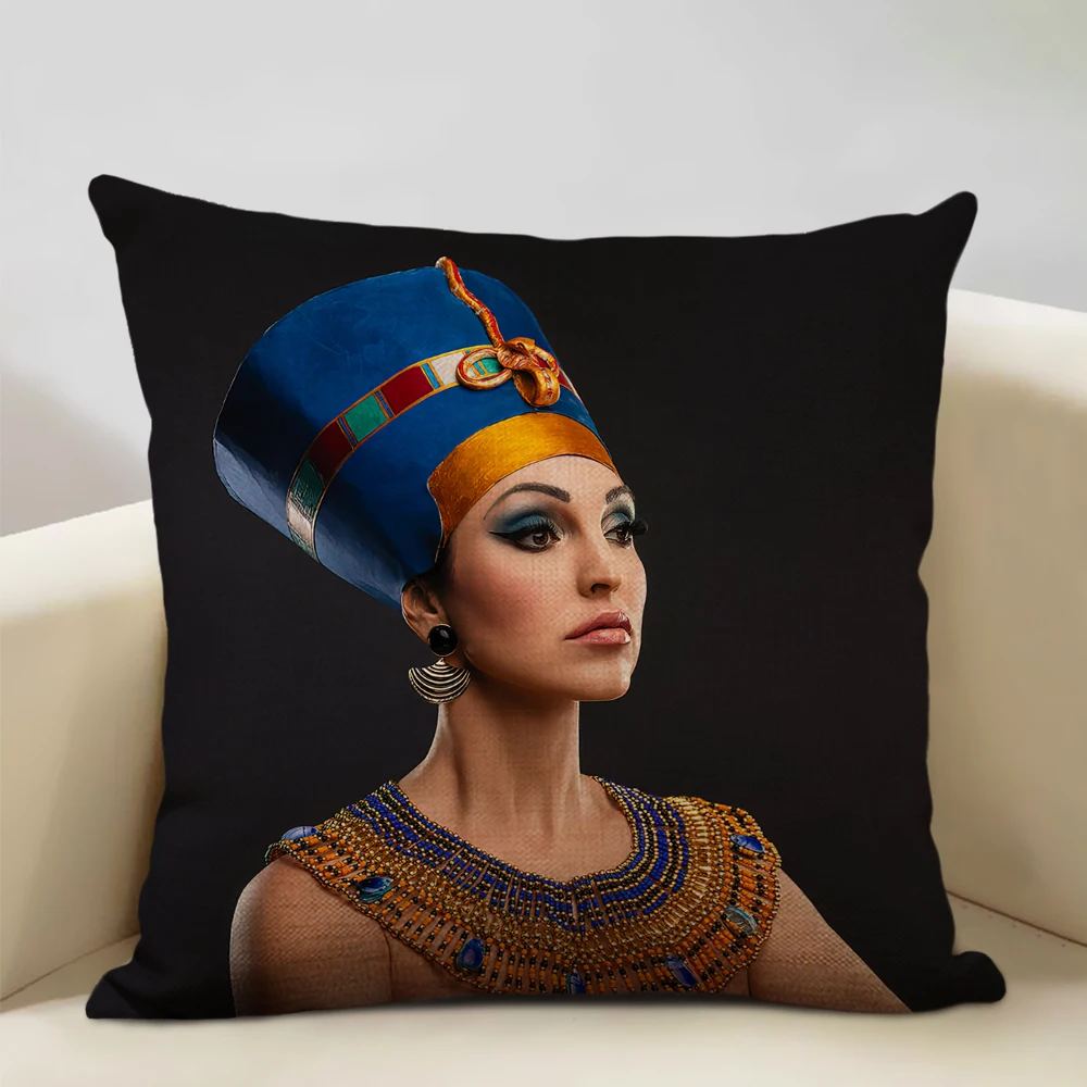 Fodera per cuscino con decorazione a figura egiziana fodera per cuscino per divano in lino di alta qualità per donna africana 45x45cm