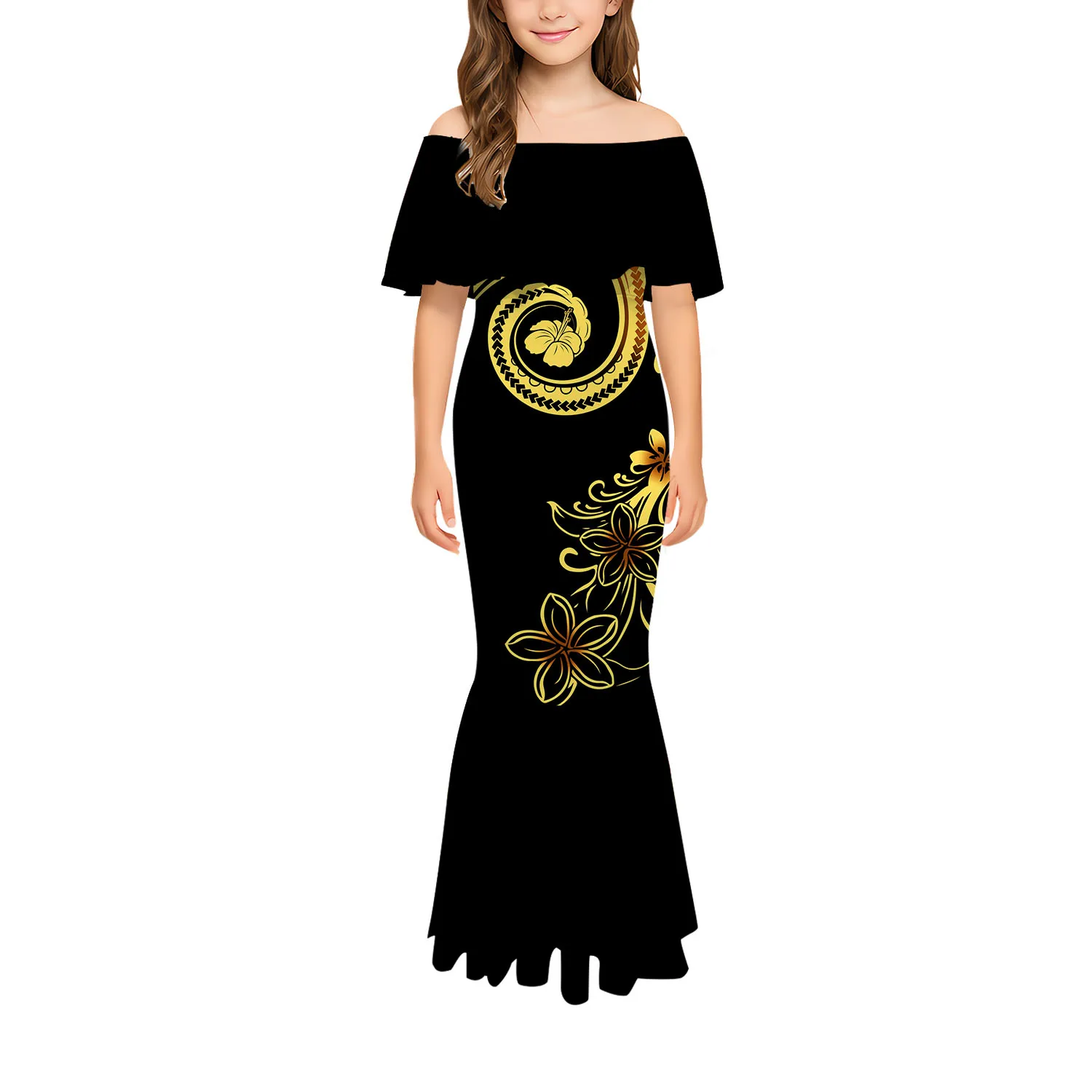 Polynesian Floral Print Custom Tribal Design Hawaiian Sexy One-Shoulder Slimming Girl Dress Fashionable Evening Dress