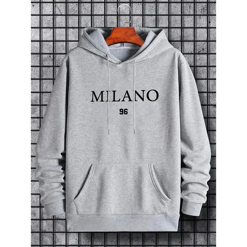 الرجال الخريف والشتاء المألوف عارضة فضفاض المتضخم ميلانو 96 المطبوعة الصوف البلوز مقنعين طويلة الأكمام البلوز