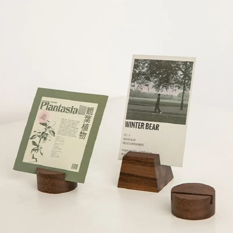 Walnut Solid Wood Card Photo Holder Desktop Postcard Stand Creative Wooden Calendar Base Message Clip Card Holder