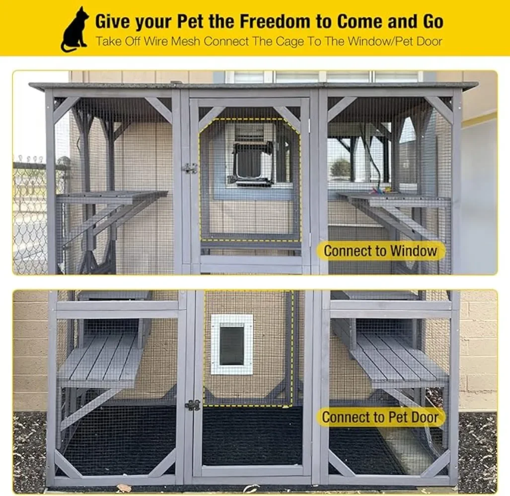 Catio Outdoor Cat Enclosure Large Walk in Cat Kennel Kitten Cage with Platforms and Small Houses 71.1