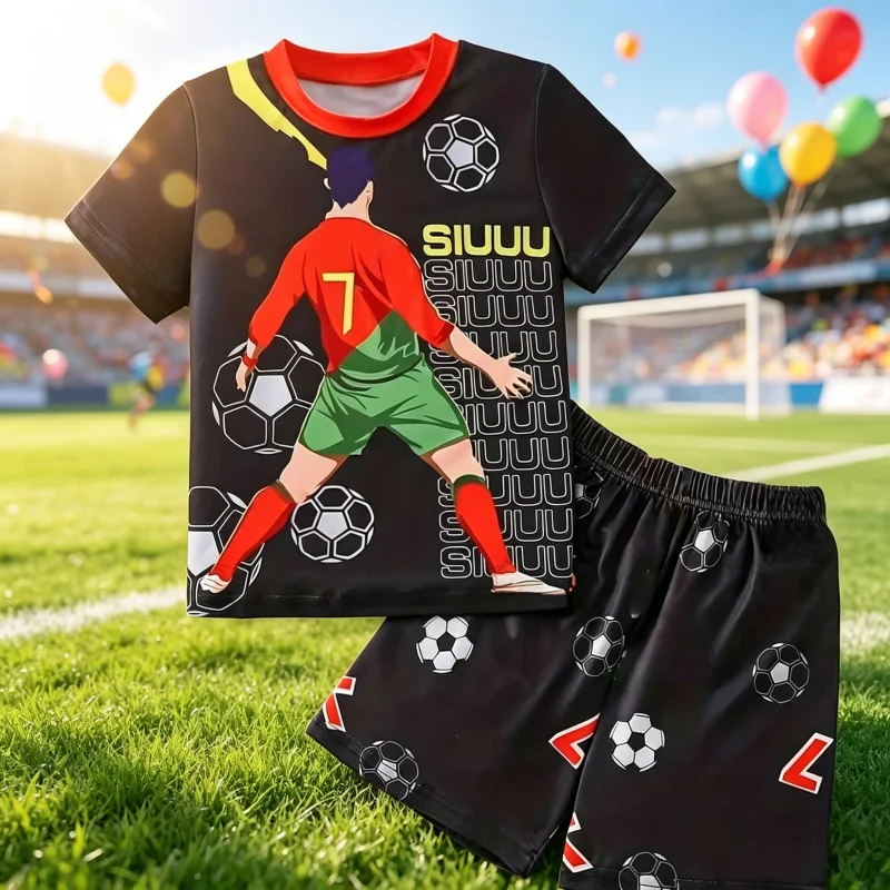 Summer Fashion Special Edition Ronaldo #7 Football Sports Jersey Short Sleeved T-shirt Shorts and Set Casual Parent-child Outfit