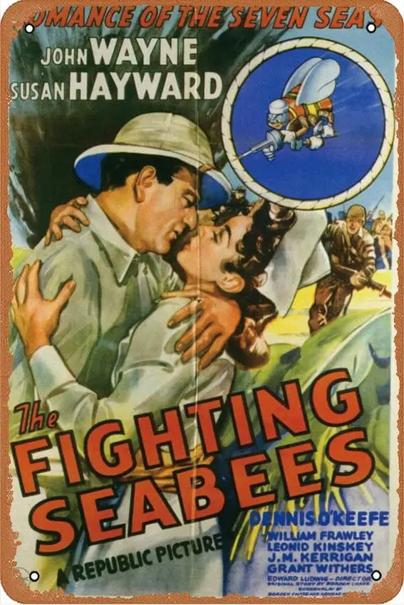 muecddoa The Fighting Seabees Movie (1944) Poster Vintage Metal Tin Sign Retro Style Wall Plaque Decoration Metal Sign