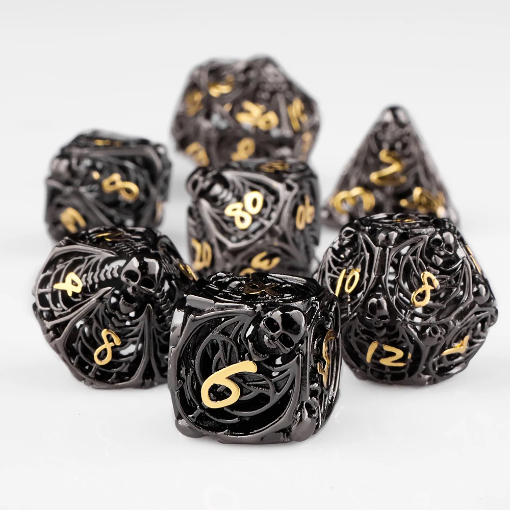 مجموعة نرد هيكل عظمي مجوف معدني لـ D&D - 7 قطع نرد متعدد السطوح مع D20، D12، D10، D8، D6، D4 - ألعاب RPG متعددة الألوان قابلة للجمع #2