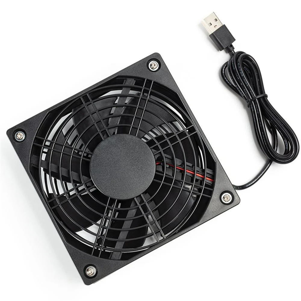 

Router Fan DIY PC Cooler TV Box Wireless Cooling Silent Quiet DC 5V USB Power 120mm Fan 120x25mm 12CM W/Screws Protective Net