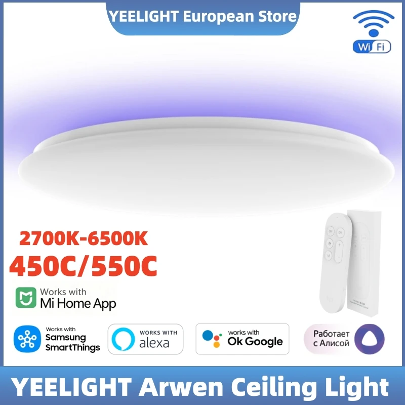 Yeelight Arwen Deckenleuchte 450C/550C, WLAN-Verbindung, 16 Millionen RGB-Farben, Seitenlichteffekte, 6500 K, für APP Mi Home, Google Alexa, SmartThings