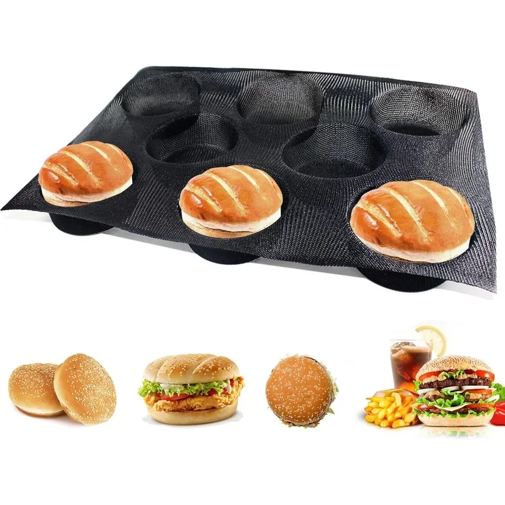 8 Loaf Hamburger Bun Molds Silicone Perforated Non Stick Bread Pan for Bread Baguette Buns Puffs Tartlets Cavities Bakery Pan