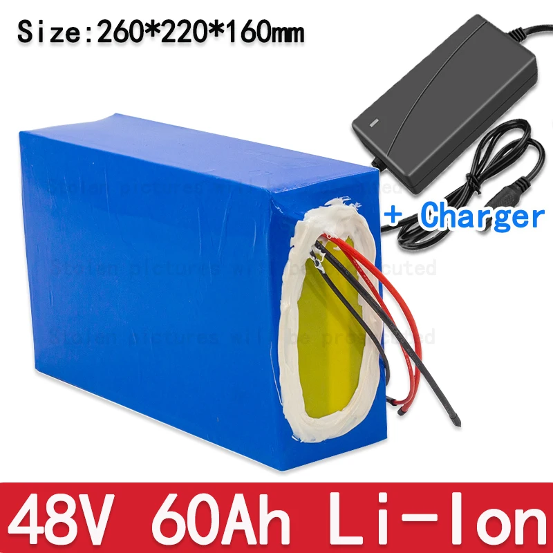 Batterie lithium-ion 48V, 60Ah, BMS Movie, pour scooter AGV 3000W, vélo, tricycle, Sicile, voiturette de golf, bateau, avec char