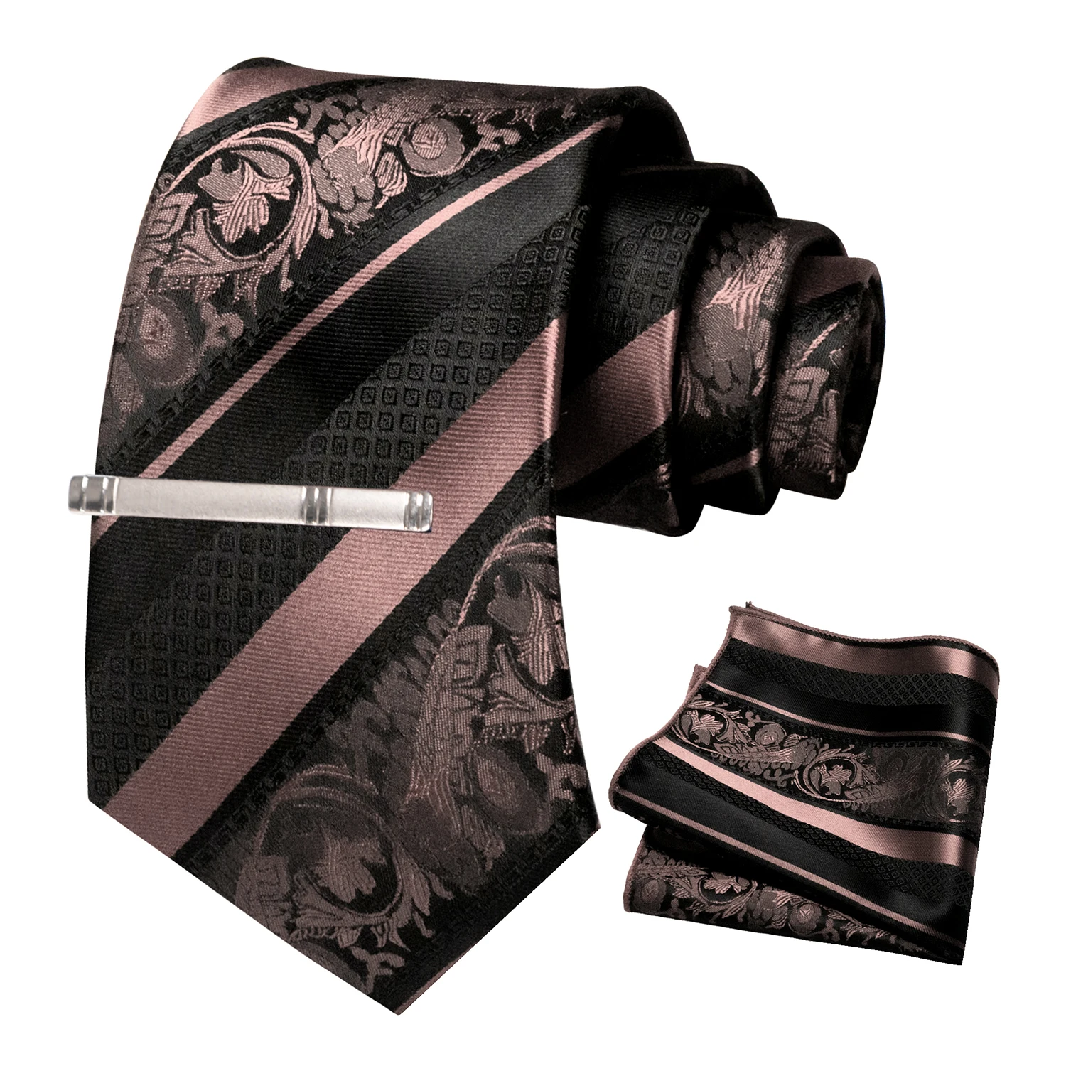 Klassische Herren-Krawatte mit Blumenmuster, 8 cm, Seidenkrawatten-Set, Einstecktuch, Krawattenklammer, Business-Anzubehör, Bräutigam-Hochzeitskrawatte – Detail 23