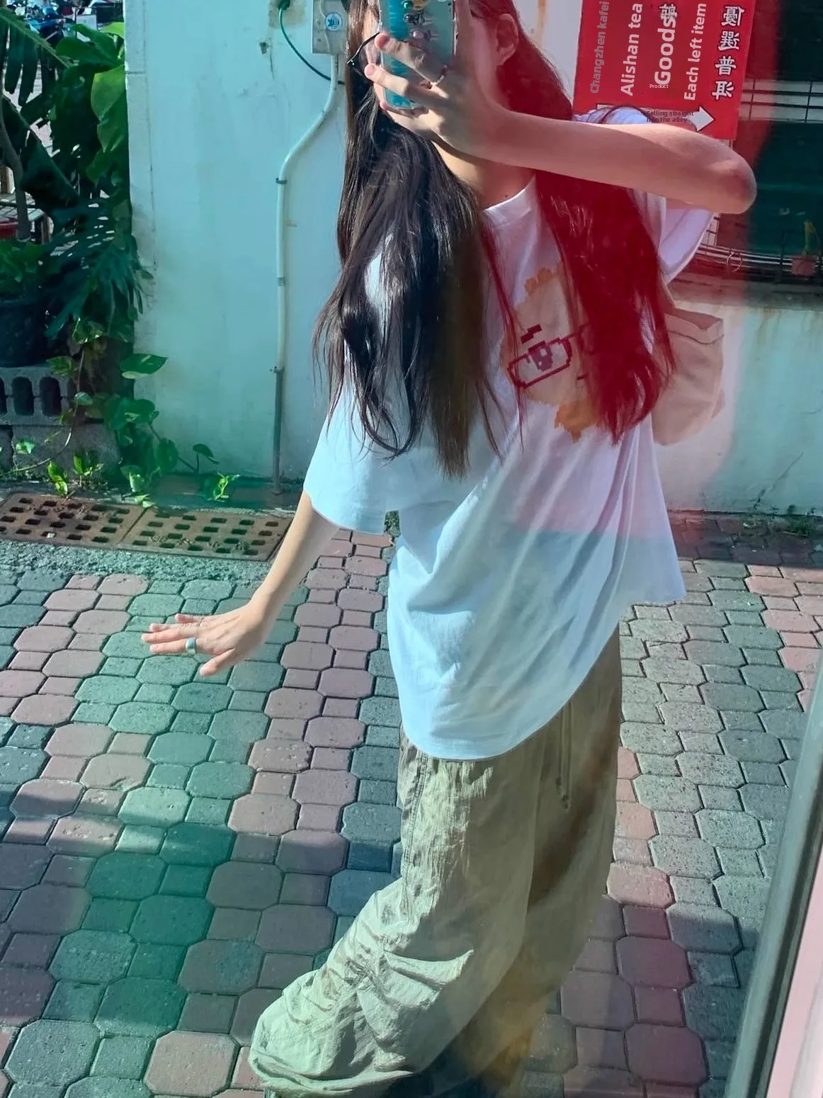 Fanhua نظارات زلابية لطيف Aibi اليابانية Sle Homebody تي شيرت فضفاض القطن الخالص جولة Ne ort Sve الصيف عادية