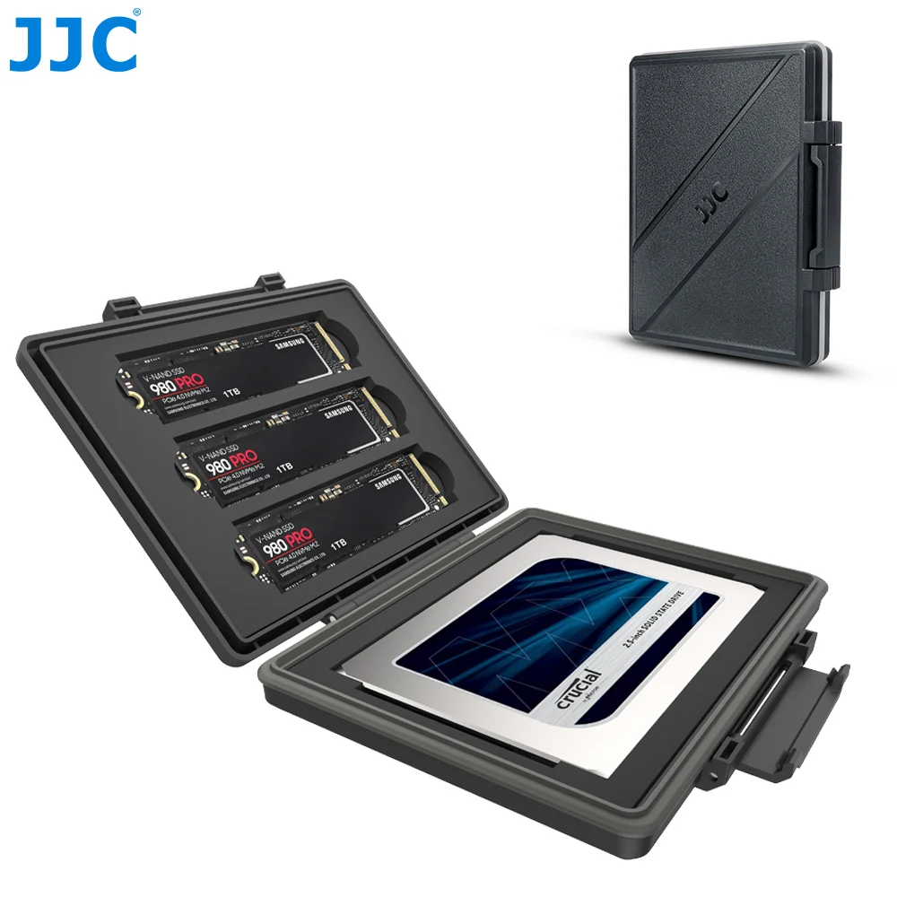 

JJC Portable SSD Carrying Case Shockproof Storage Box Holder EVA Foam for 3x M.2 NVME 2280 & 1x 2.5" Internal Solid State Drive