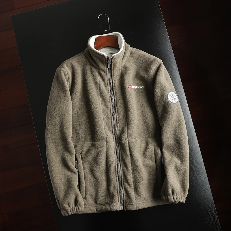 سترة قطنية سميكة مبطنة بالصوف ذات ياقة عالية للرجال، معطف خارجي دافئ عصري للشباب بأكمام طويلة وإغلاق بسحاب #1