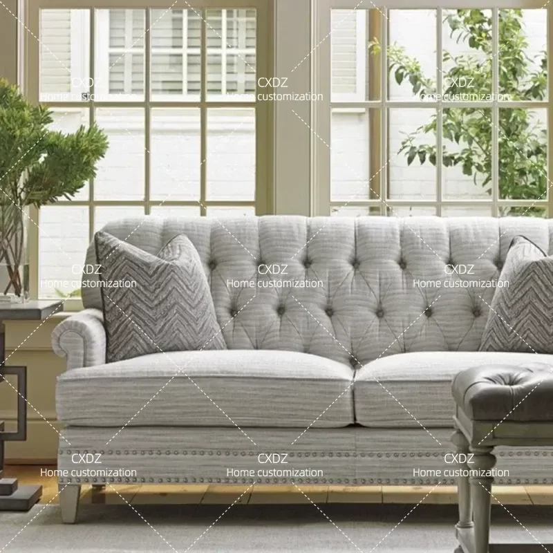 Modern Simple Fabric Sofa Single Double Triple Seater Retro Light Luxury Leather Art Living Room Furniture Customization