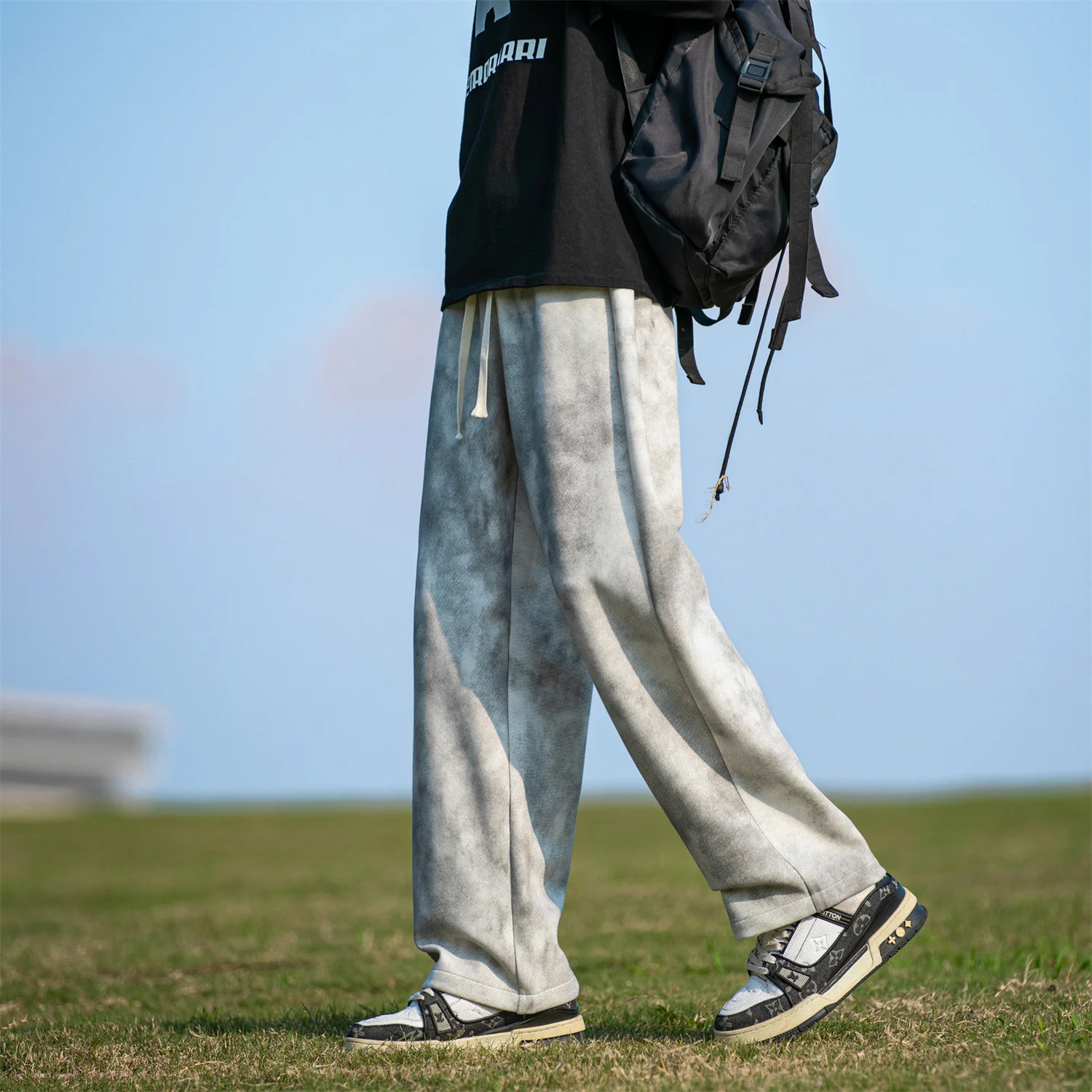 ProteusBoy الأمريكية الرجعية التعادل صبغ الرياضة Sweatpants مستقيم الساق واسعة الساق Dstring بناطيل طويلة غير رسمية 8902