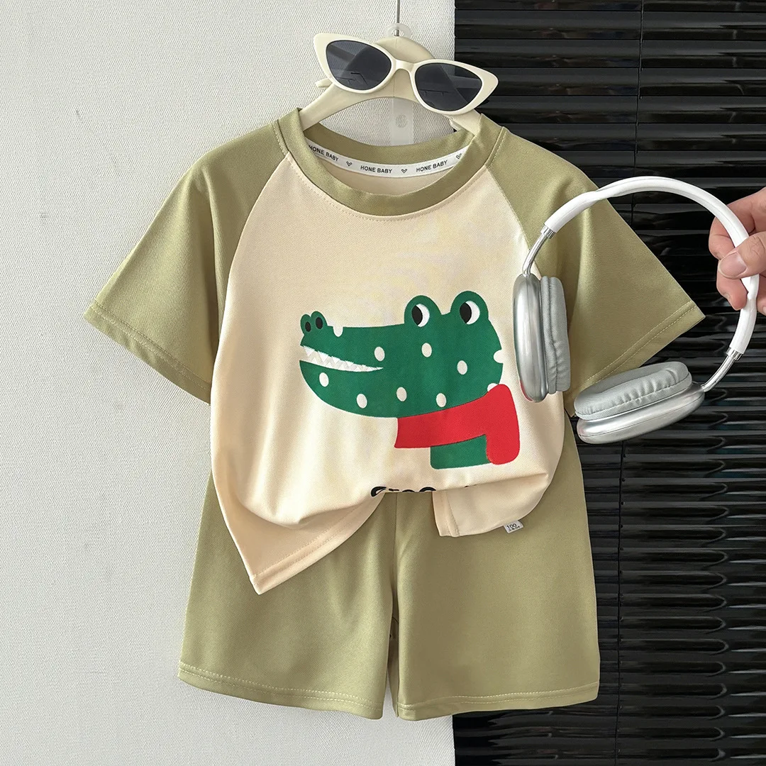 Tracksuit Children Short Sleeved Shorts Set Summer Thin Casual Fashion Cartoon Print Children's Baby Boys Suit