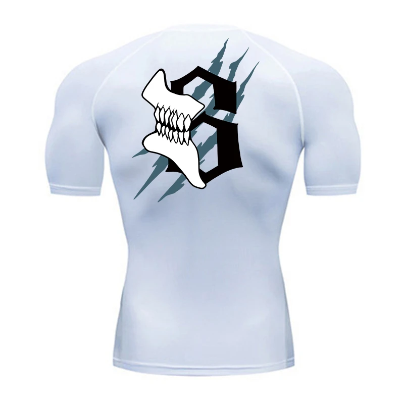 Camicie a compressione a maniche corte con stampa numero teschio per uomo T-shirt sportive estive ad asciugatura rapida T-shirt da corsa per allenamento in palestra