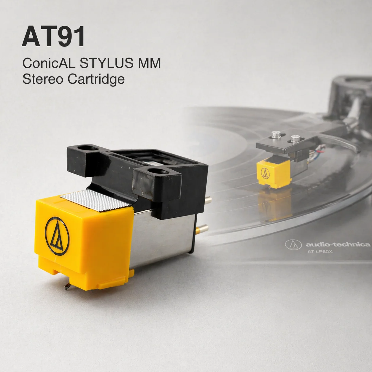 Cartucho de Estilete Cônico AT91 MM para Toca-Discos Audio-Technica LP120, LP5X, LP3, Estéreo de Alta Fidelidade, Som Durável