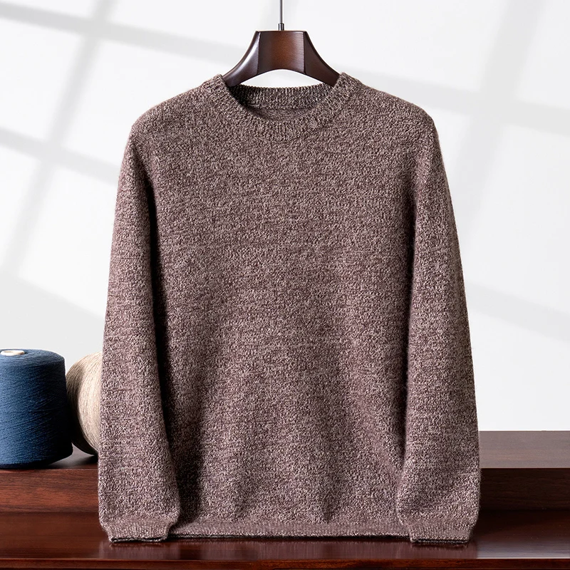 

100% Pure Cashmere Sweater for Men Thickened Round Neck Sweater Fancy Yarn Knitted Sweater Plain Outerwear Base Shirt