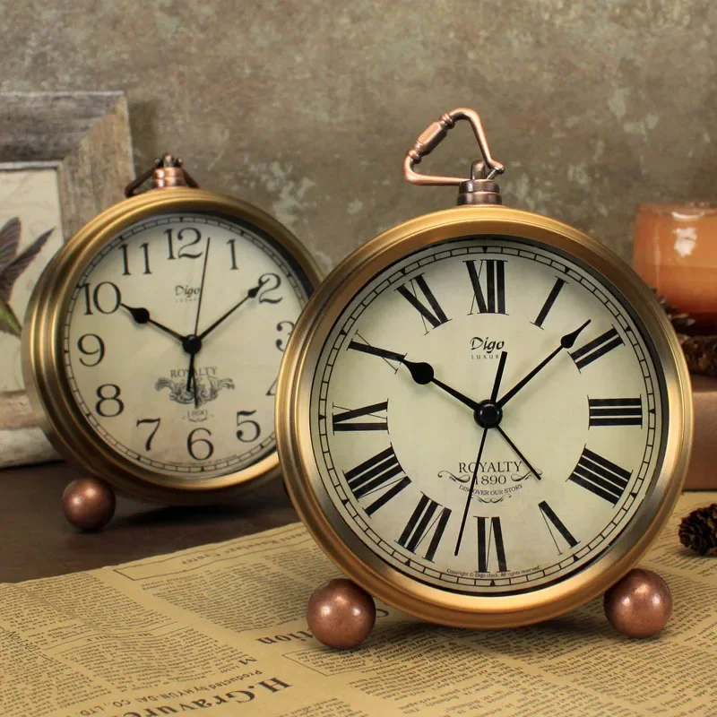 Retro Alarm Clock European Silent Alarm Clocks Bronze Color Roman Watch Creative Desk Table Watches Metal Home Bedroom Decor