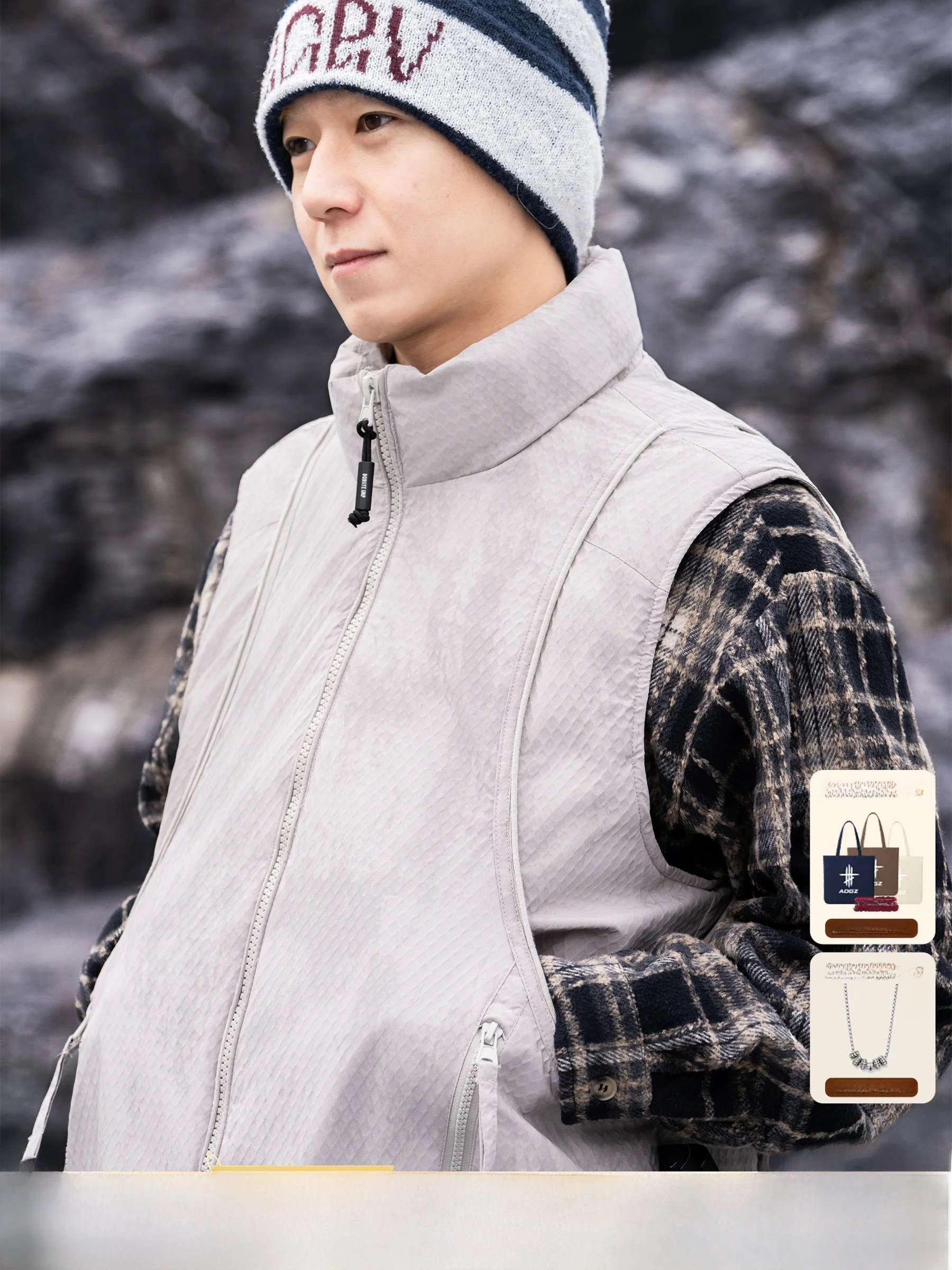 AOGZ Workwear Stand Collar down Vest Unisex Winter New 90 Duck down Outerwear Warm Sleeveless Jacket American Style