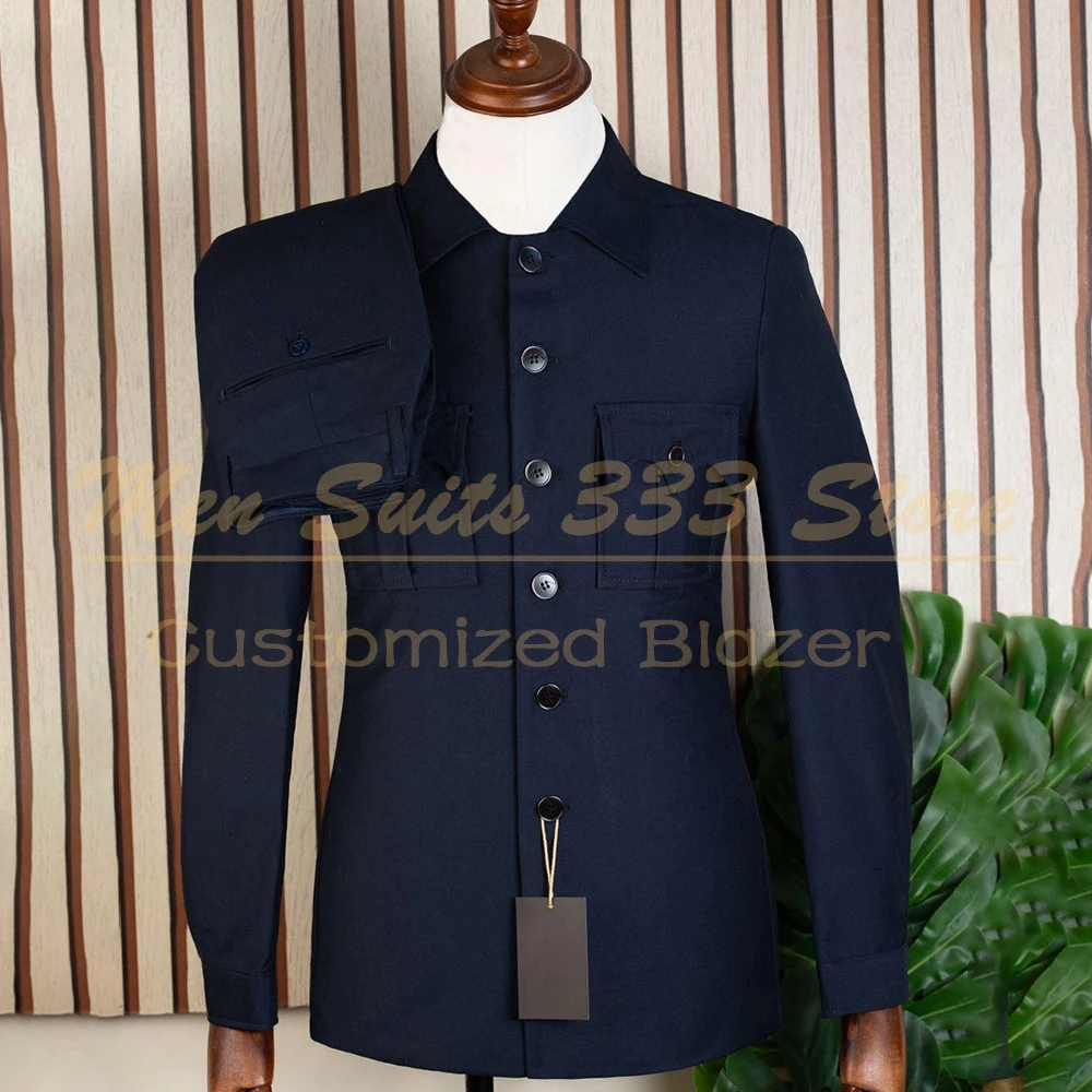 

Роскошные мужские костюмы, модные однобортные костюмы с лацканами-стойкой, облегающая мужская одежда, высокое качество, комплект из двух предметов, куртка, брюки, деловые комплекты