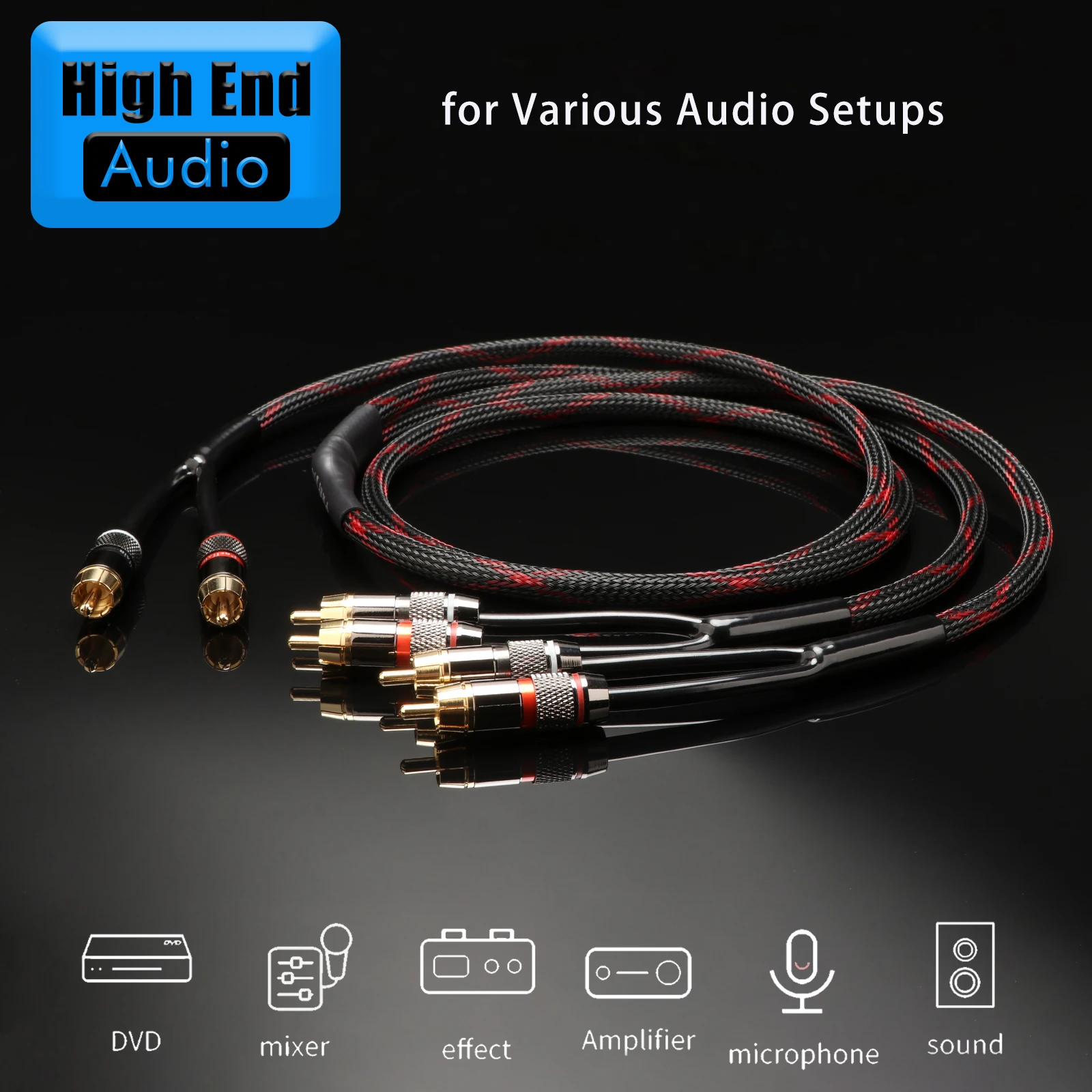 Preffair HIFI RCA Splitter Stereo Audio Cable 2 to 4 Dual Speaker Y Adapter Extension Cord for Home Theater Audio Distribution