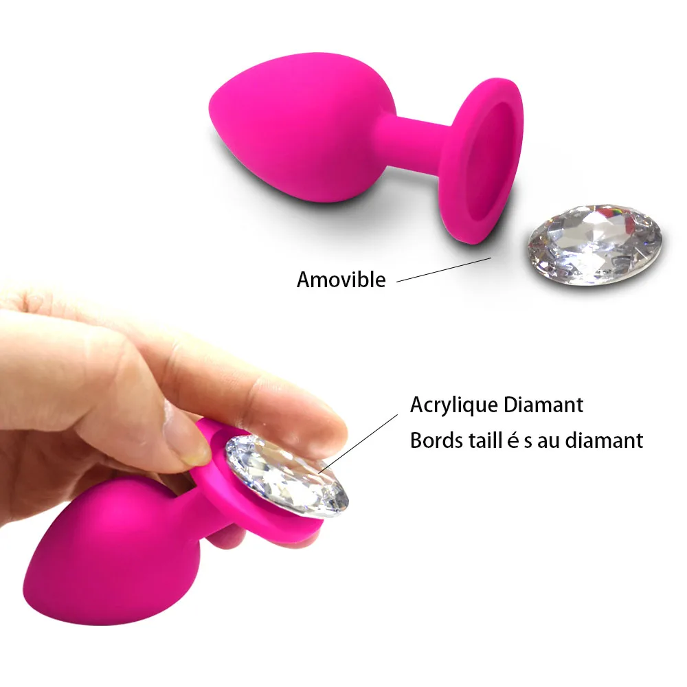 Beginner Anal Plug 3 Different Size Butt Plug with Detachable Acrylic Diamond Female Sex Toy for Men Women Couples Game