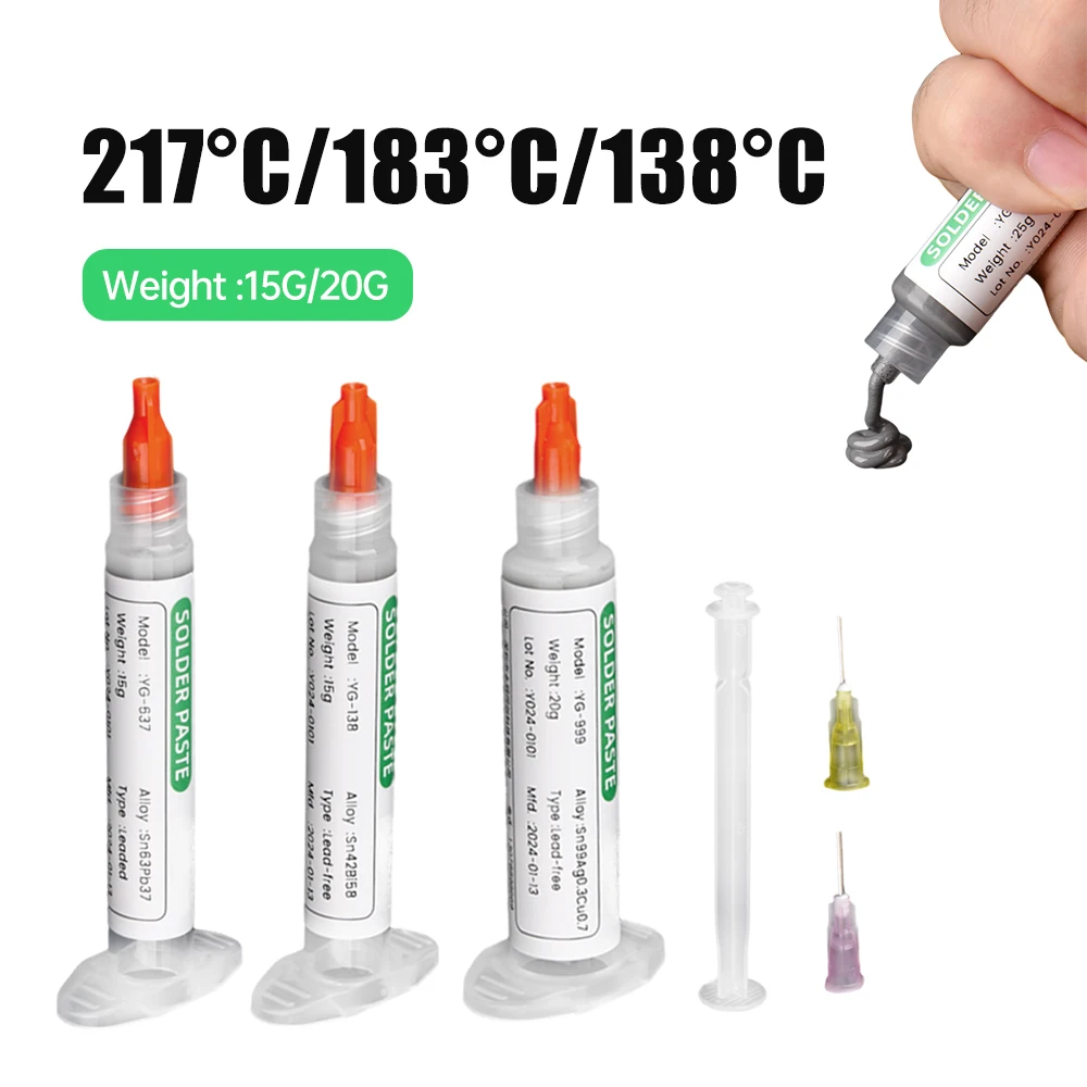 

138/183℃ Solder Paste Syringe Flux for Soldering SMD BGA IC PCB Needle Tube Tin Solder Paste Welding Paste Welding Components